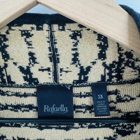 Rafaella Black Gold Textured Knit Longline Open Front Cardigan Size 1X Dressy - Picture 3 of 6